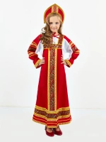 Карнавальный костюм Настенька красная с золотом детская