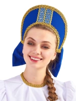 Кокошник "Рита" с бантом синий золото